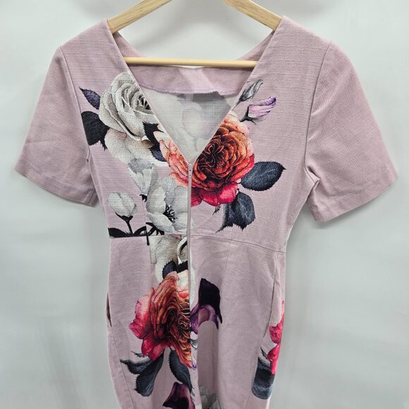 Asos Light Pink Floral Textured Back V-Neck Midi Dress Size 4 - Picture 6 of 15